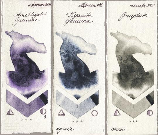 Daniel Smith 203 Amethyst Genuine vs 186 Kyanite Genuine vs Royal Talens Rembrandt Watercolour 840 Graphite watercolor swatch