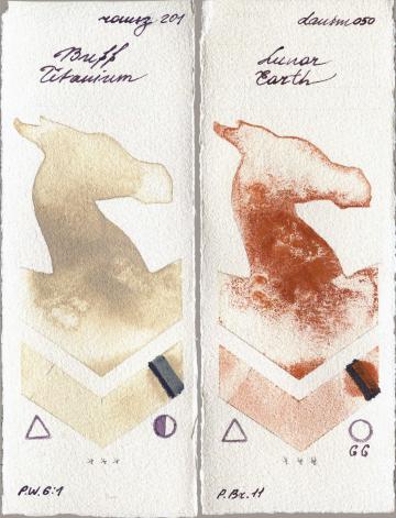 Roman Szmal Aquarius 201 Buff Titanium vs Daniel Smith 050 Lunar Earth watercolor swatch