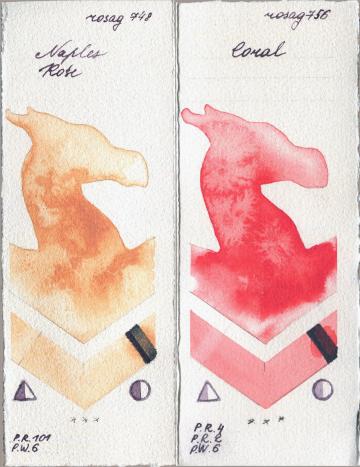 Rosa Gallery 748 Naples Rose vs 756 Coral watercolor swatch