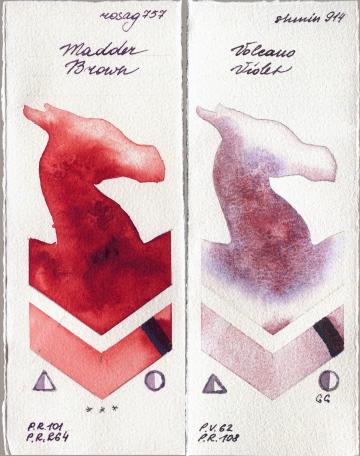 Rosa Gallery 757 Madder Brown vs Shminke Horadam Aquarell 914 Volcano Violet watercolor swatch