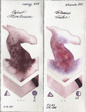 Rosa Gallery 758 Caput Mortuum vs Shminke Horadam Aquarell 914 Volcano Violet watercolor swatch