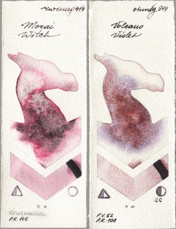 Rockwell 414 Morai Witch vs Shminke Horadam Aquarell 914 Volcano Violet watercolor swatch