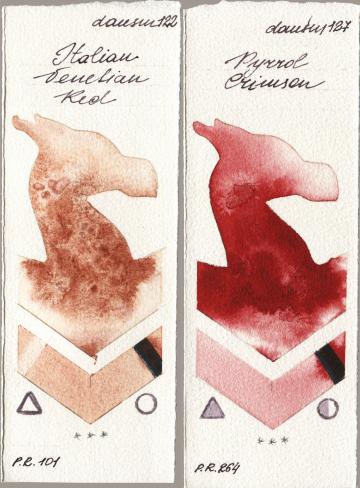 Daniel Smith 122 Italian Venetian Red vs 127 Pyrrol Crimson watercolor swatch
