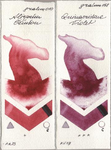 M. Graham & Co. Artists 010 Alizarin Crimson, 158 Quinacridone Viol watercolor swatch