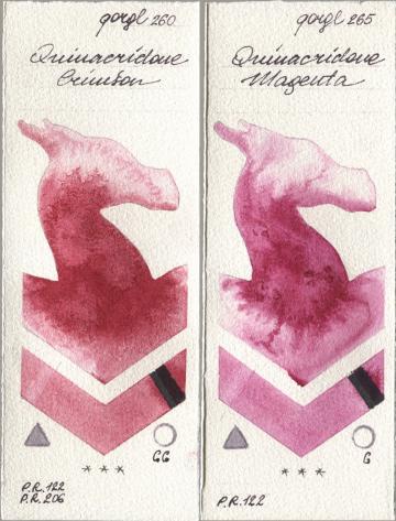 Golden QOR 260 Quinacridone Crimson, 265 Quinacridone Magen watercolor swatch