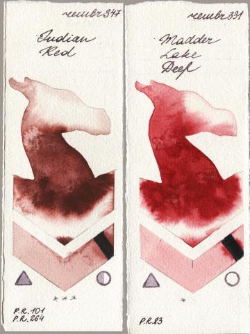 Royal Talens Rembrandt Watercolour 347 Indian Red vs 331 Madder Lake Deep watercolor swatch