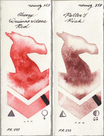 Roman Szmal Aquarius 329 Cherry Quinacridone Red vs 359 Potters Pink watercolor swatch
