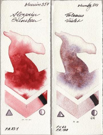 Shminke Horadam Aquarell 357 Alizarin Crimson vs 914 Volcano Violet watercolor swatch