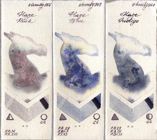 Shminke Horadam Aquarell 966 Haze Pink vs 967 Haze Blue vs 968 Haze Indigo watercolor swatch