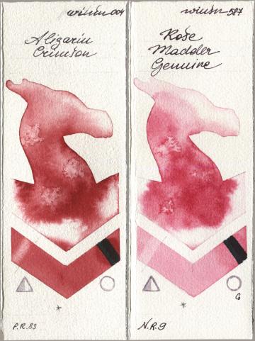Winsor & Newton Professional 004 Alizarin Crimson, 587 Rose Madder Genui watercolor swatch