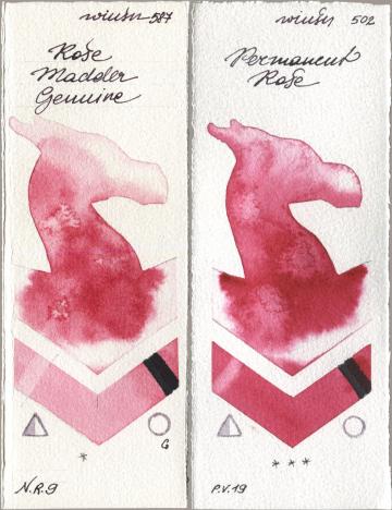 Winsor & Newton Professional 587 Rose Madder Genuine, 502 Permanent Ro watercolor swatch