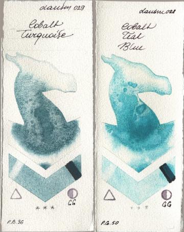 Daniel Smith 029 Cobalt Turquoise, 028 Cobalt Teal Bl watercolor swatch