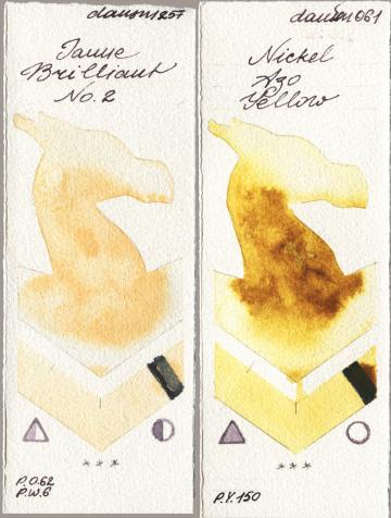 Daniel Smith 257 Jaune Brilliant No 2 vs 061 Nickel Azo Yellow watercolor swatch