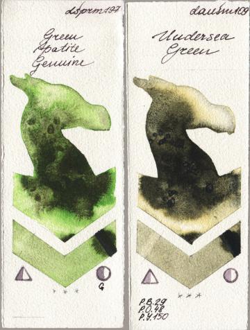 Daniel Smith 197 Green Apatite Genuine vs 109 Undersea Green watercolor swatch