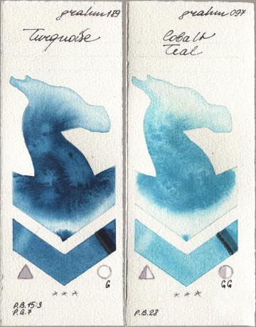 M. Graham & Co. Artists 189 Turquoise, 097 Cobalt Te watercolor swatch
