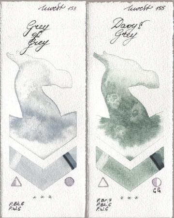 Holbein Artists Watercolor 153 Grey of Grey, 155 Davys Gr watercolor swatch