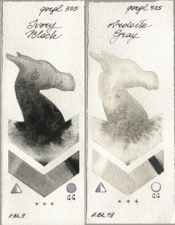 Golden QOR 505 Ivory Black, 525 Ardoise Gr watercolor swatch