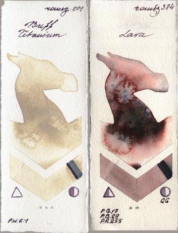 Roman Szmal Aquarius 201 Buff Titanium vs 384 Lava watercolor swatch