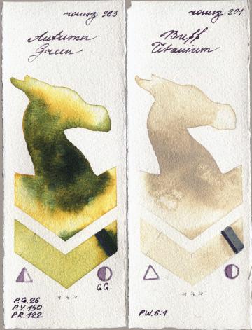 Roman Szmal Aquarius 363 Autumn Green vs 201 Buff Titanium watercolor swatch