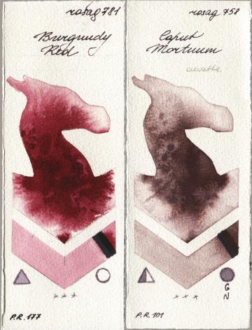 Rosa Gallery 781 Burgundy Red vs 758 Caput Mortuum watercolor swatch