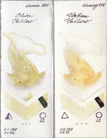 Shminke Horadam Aquarell 931 Shire Yellow vs 916 Urban Yellow watercolor swatch