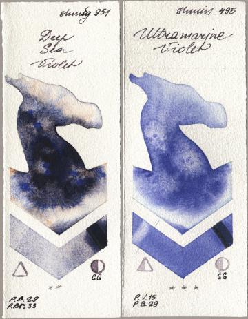 Shminke Horadam Aquarell 951 Deep Sea Violet, 495 Ultramarine Viol watercolor swatch