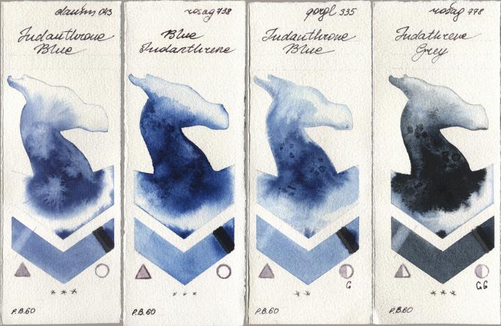 Daniel Smith 043 Indanthrone Blue, Rosa Gallery 738 Blue Indanthrene, Golden QOR 335 Indanthrone Blue, 778 Indanthrene Gr watercolor swatch