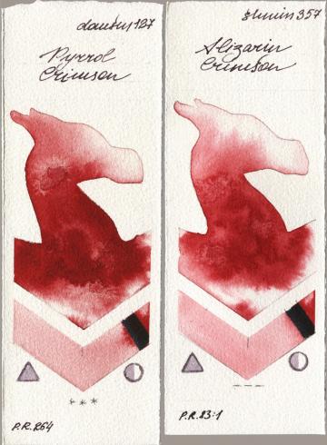 Daniel Smith 127 Pyrrol Crimson vs Shminke Horadam Aquarell 357 Alizarin Crimson watercolor swatch