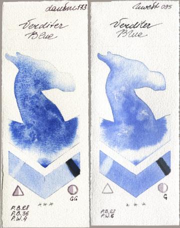 Daniel Smith 173 Verditer Blue, Holbein Artists Watercolor 095 Verditer Bl watercolor swatch