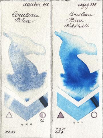 Daniel Smith 206 Cerulean Blue, Royal Talens Van Gogh Watercolour 535 Cerulean Blue Phtha watercolor swatch