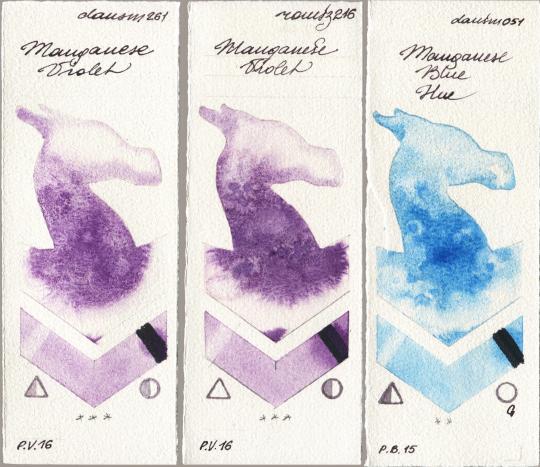 Daniel Smith 261 Manganese Violet vs Roman Szmal Aquarius 216 Manganese Violet vs 051 Manganese Blue Hue watercolor swatch