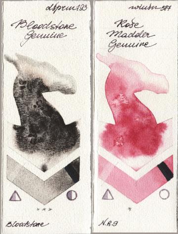 Daniel Smith 193 Bloodstone Genuine vs Winsor & Newton Professional 587 Rose Madder Genuine watercolor swatch