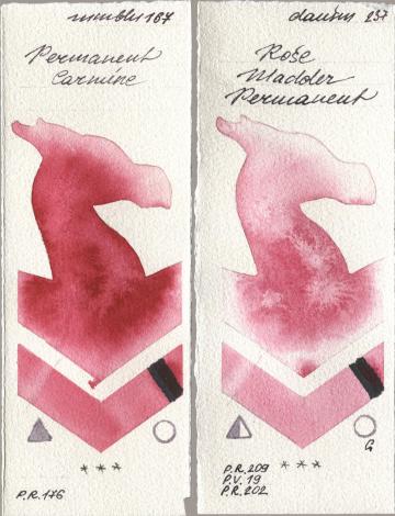 Maimeri Blu 167 Permanent Carmine, Daniel Smith 237 Rose Madder Permane watercolor swatch