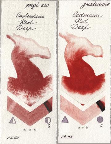 Golden QOR 220 Cadmium Red Deep, M. Graham & Co. Artists 045 Cadmium Red De watercolor swatch