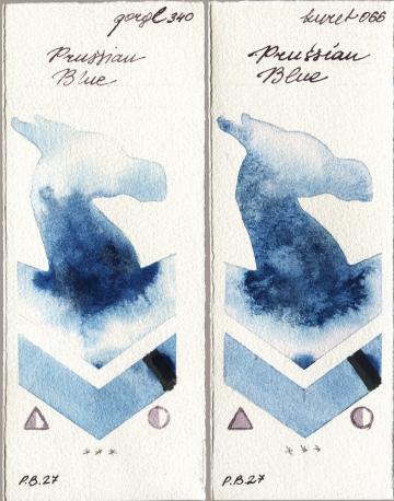 Golden QOR 340 Prussian Blue vs Kuretake Gansai Tambi 066 Prussian Blue watercolor swatch