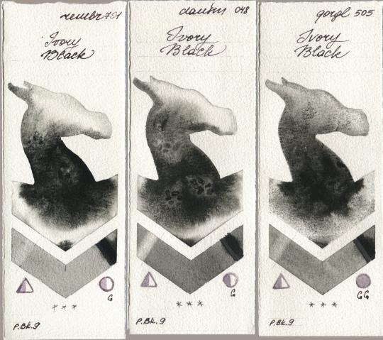 Royal Talens Rembrandt Watercolour 701 Ivory Black, Daniel Smith 048 Ivory Black, Golden QOR 505 Ivory Bla watercolor swatch