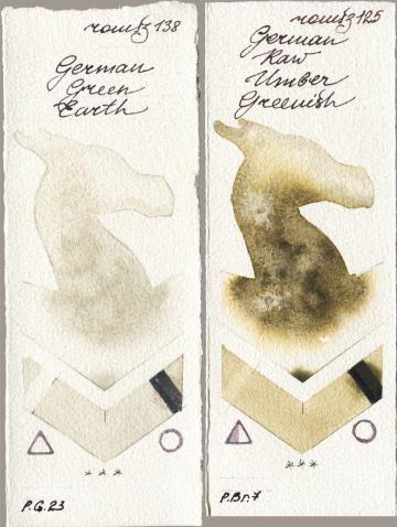 Roman Szmal Aquarius 138 German Green Earth vs 125 German Raw Umber Greenish watercolor swatch
