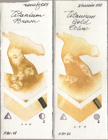 Roman Szmal Aquarius 265 Titanium Brown, Shminke Horadam Aquarell 659 Titanium Gold Och watercolor swatch