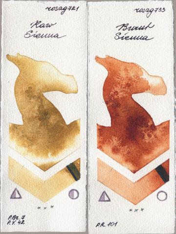 Rosa Gallery 721 Raw Sienna vs 733 Burnt Sienna watercolor swatch