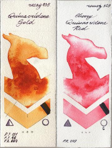 Rosa Gallery 735 Quinacridone Gold vs Roman Szmal Aquarius 329 Cherry Quinacridone Red watercolor swatch