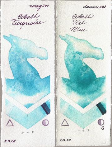 Rosa Gallery 741 Cobalt Turquoise vs Daniel Smith 028 Cobalt Teal Blue watercolor swatch