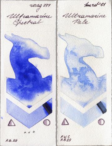 Rosa Gallery 777 Ultramarine Spectral vs Kuretake Gansai Tambi 61 Ultramatire Pale watercolor swatch
