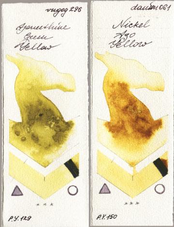 Royal Talens Van Gogh Watercolour 296 Azomethine Green Yellow vs Daniel Smith 061 Nickel Azo Yellow watercolor swatch