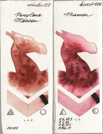 Winsor & Newton Professional 507 Perylene Maroon vs Kuretake Gansai Tambi 072 Maroon watercolor swatch