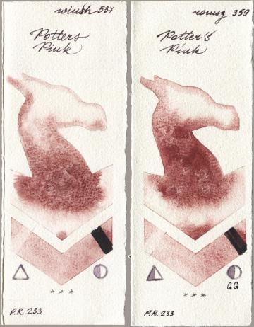 Winsor & Newton Professional 537 Potters Pink vs Roman Szmal Aquarius 359 Potters Pink watercolor swatch