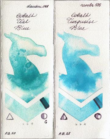 Daniel Smith 028 Cobalt Teal Blue vs Royal Talens Rembrandt Watercolour 586 Cobalt Turquoise Blue watercolor swatch