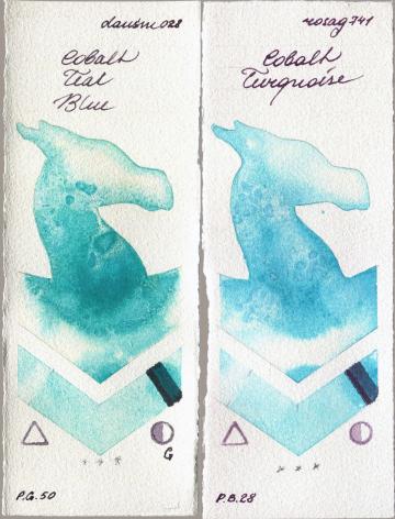 Daniel Smith 028 Cobalt Teal Blue vs Rosa Gallery 741 Cobalt Turquoise watercolor swatch