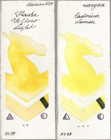 Daniel Smith 039 Hansa Yellow Light, Rosa Gallery 702 Cadmium Lem watercolor swatch