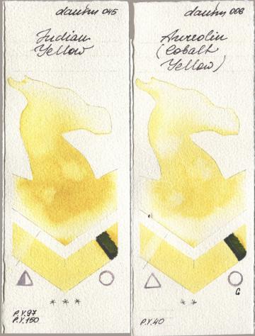Daniel Smith 045 Indian Yellow, 006 Aureolin (Cobalt Yello watercolor swatch