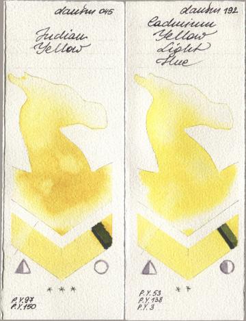 Daniel Smith 045 Indian Yellow, 192 Cadmium Yellow Light H watercolor swatch